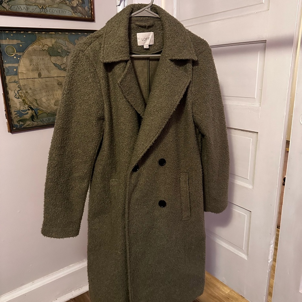 LOFT Green Pea Coat Timeless Wool Blend